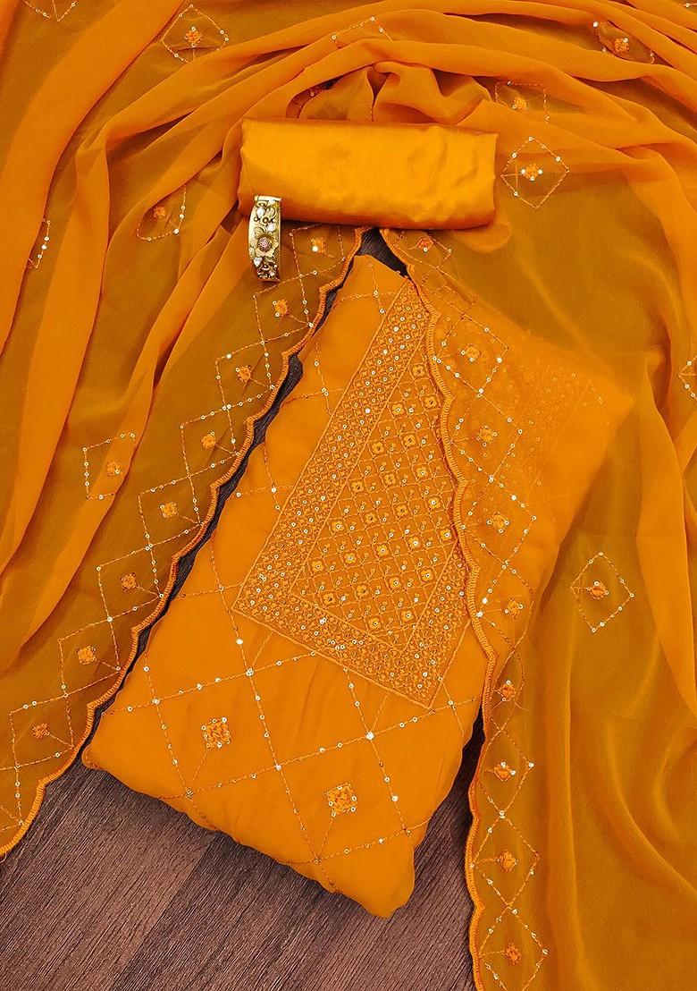 Mustard Yellow Embroidered Silk Georgette Kurta Set
