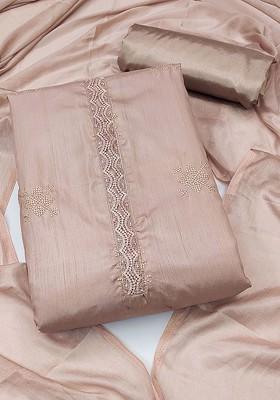 Peach Ethnic Motifs Embroidered Poly Blend Kurta Set