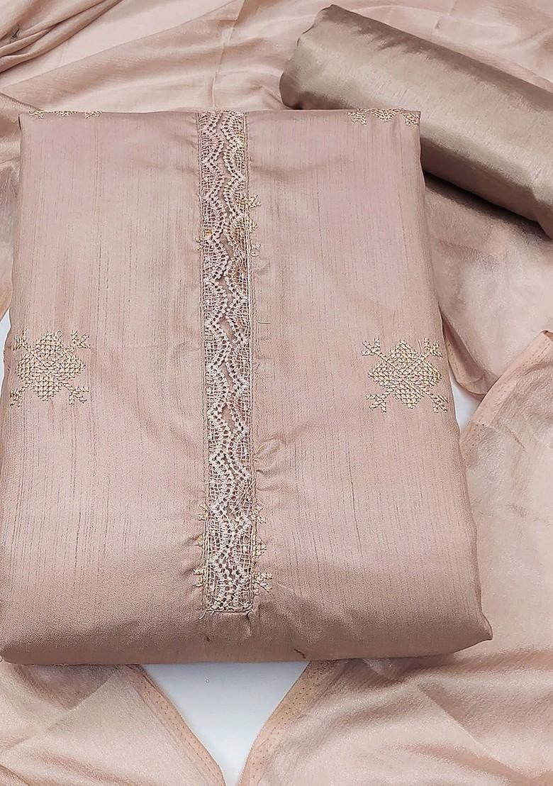 Peach Ethnic Motifs Embroidered Poly Blend Kurta Set