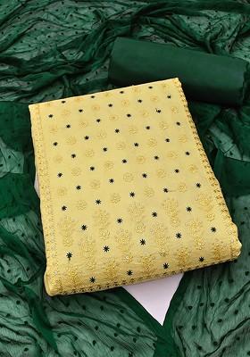 Yellow Sequin Embroidered Poly Blend Kurta Set