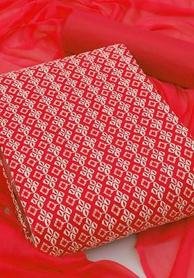 Red Floral Embroidered Poly Blend Kurta Set