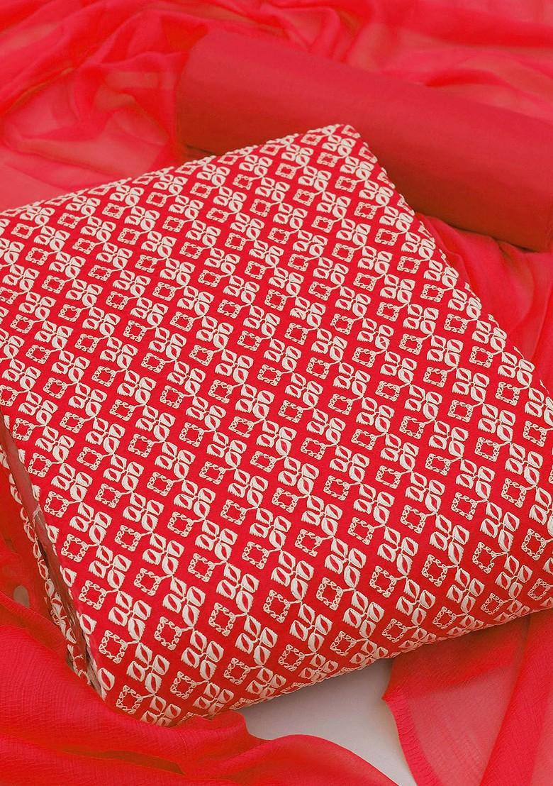 Red Floral Embroidered Poly Blend Kurta Set