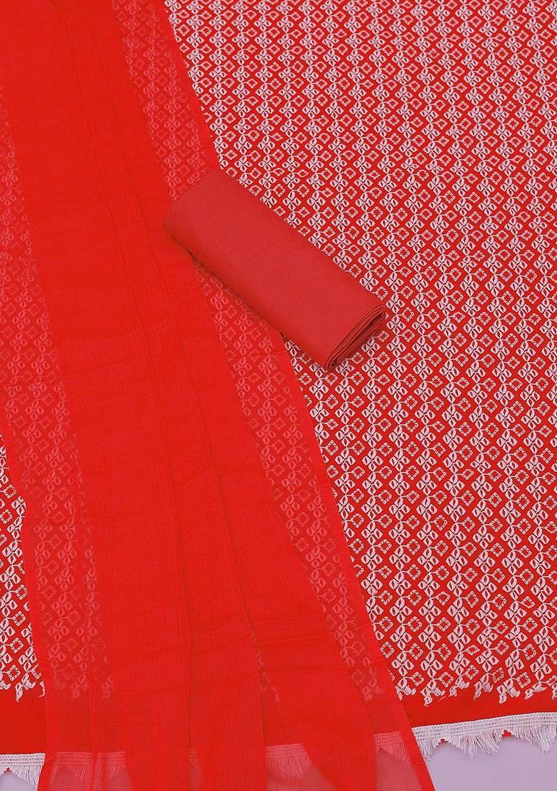 Red Floral Embroidered Poly Blend Kurta Set