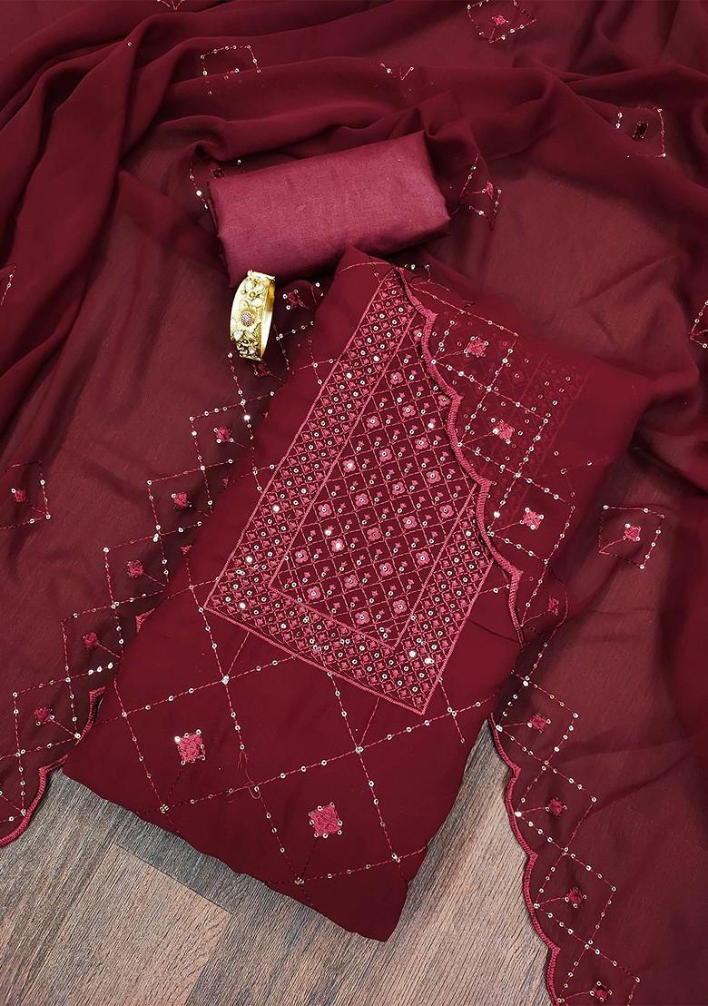 Maroon Sequin Embroidered Poly Blend Kurta Set