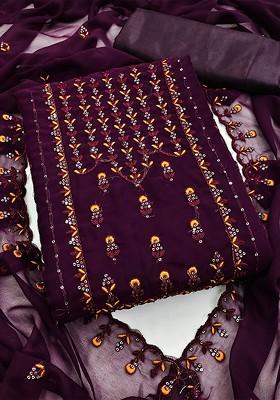 Purple Embroidered Silk Georgette Kurta Set