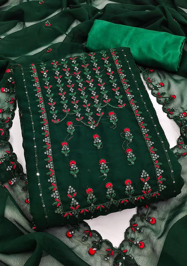 Green Sequin Embroidered Poly Blend Kurta Set