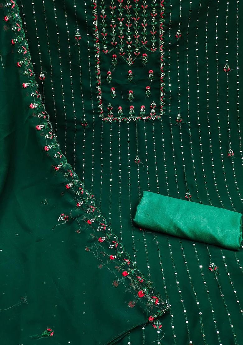 Green Sequin Embroidered Poly Blend Kurta Set