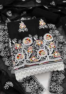 Black Ethnic Motifs Embroidered Poly Blend Kurta Set