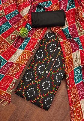 Black Ethnic Motifs Embroidered Pure Cotton Kurta Set