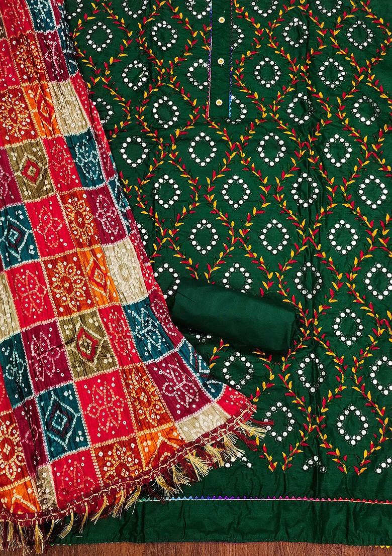 Green Floral Embroidered Pure Cotton Kurta Set