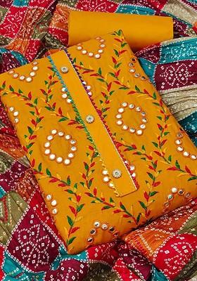 Yellow Embroidered Pure Cotton Kurta Set