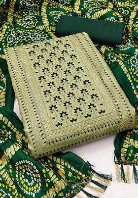 Lime Green Floral Embroidered Poly Blend Kurta Set