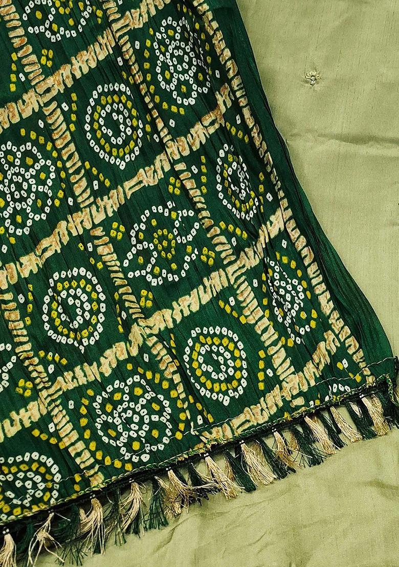 Lime Green Floral Embroidered Poly Blend Kurta Set