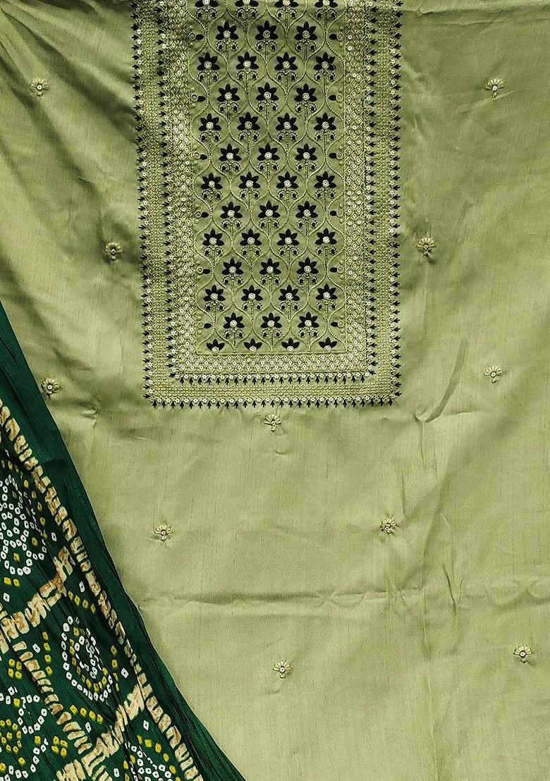 Lime Green Floral Embroidered Poly Blend Kurta Set