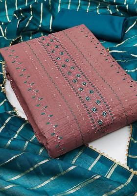 Brown Floral Embroidered Poly Blend Kurta Set