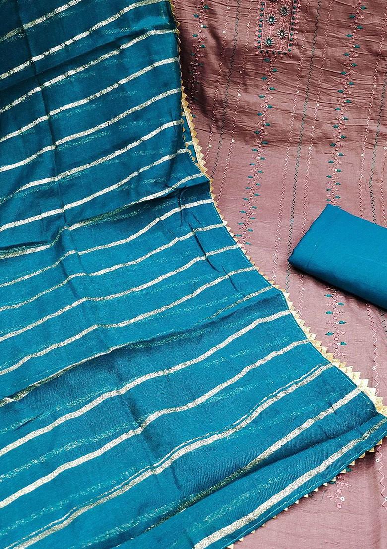 Brown Floral Embroidered Poly Blend Kurta Set