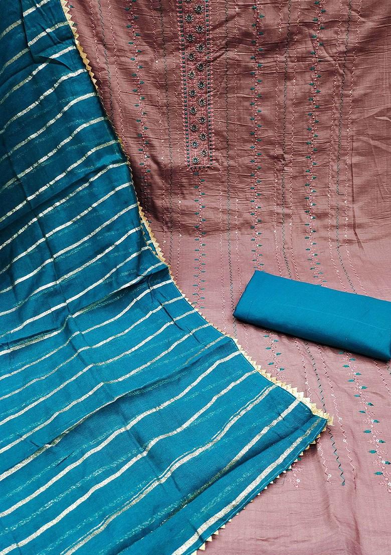 Brown Floral Embroidered Poly Blend Kurta Set