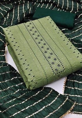 Green Floral Embroidered Poly Blend Kurta Set
