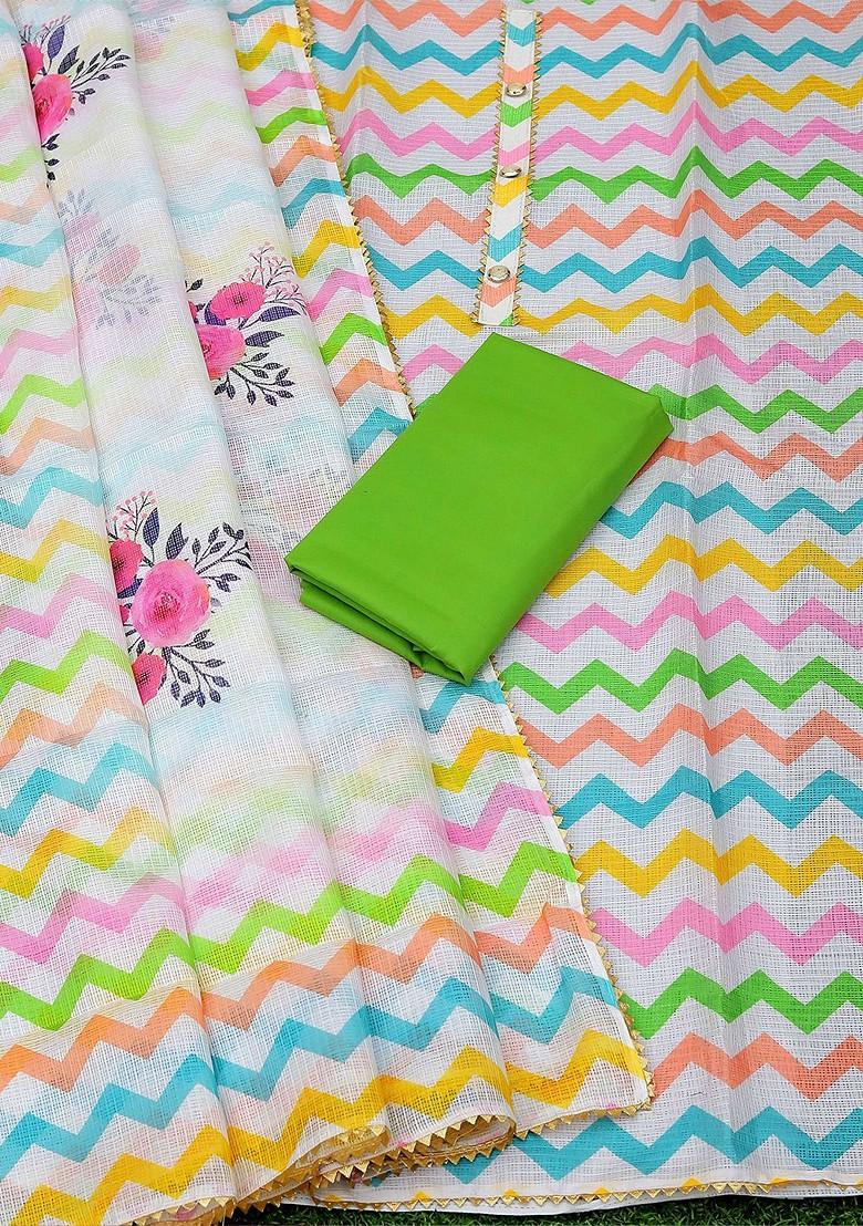 Green Printed Poly Blend Kurta Set