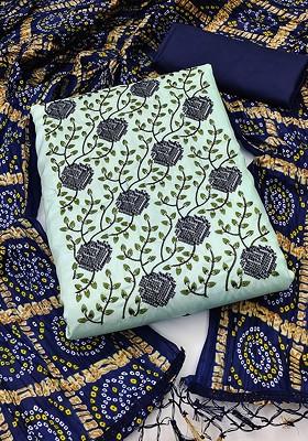 Sea Green Floral Embroidered Poly Blend Kurta Set