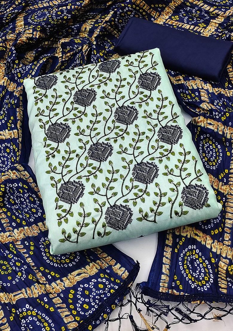 Sea Green Floral Embroidered Poly Blend Kurta Set