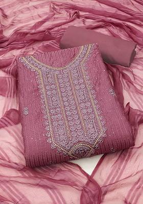 Purple Ethnic Motifs Embroidered Pure Cotton Kurta Set