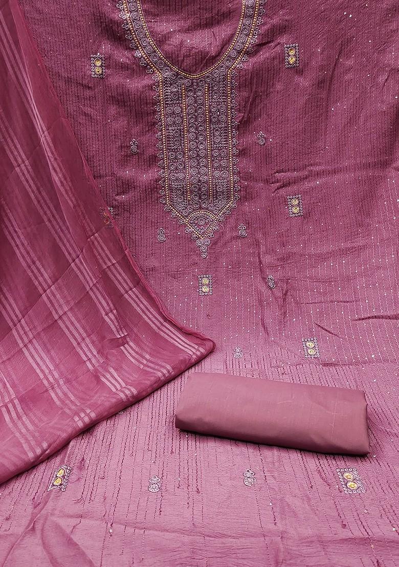 Purple Ethnic Motifs Embroidered Pure Cotton Kurta Set