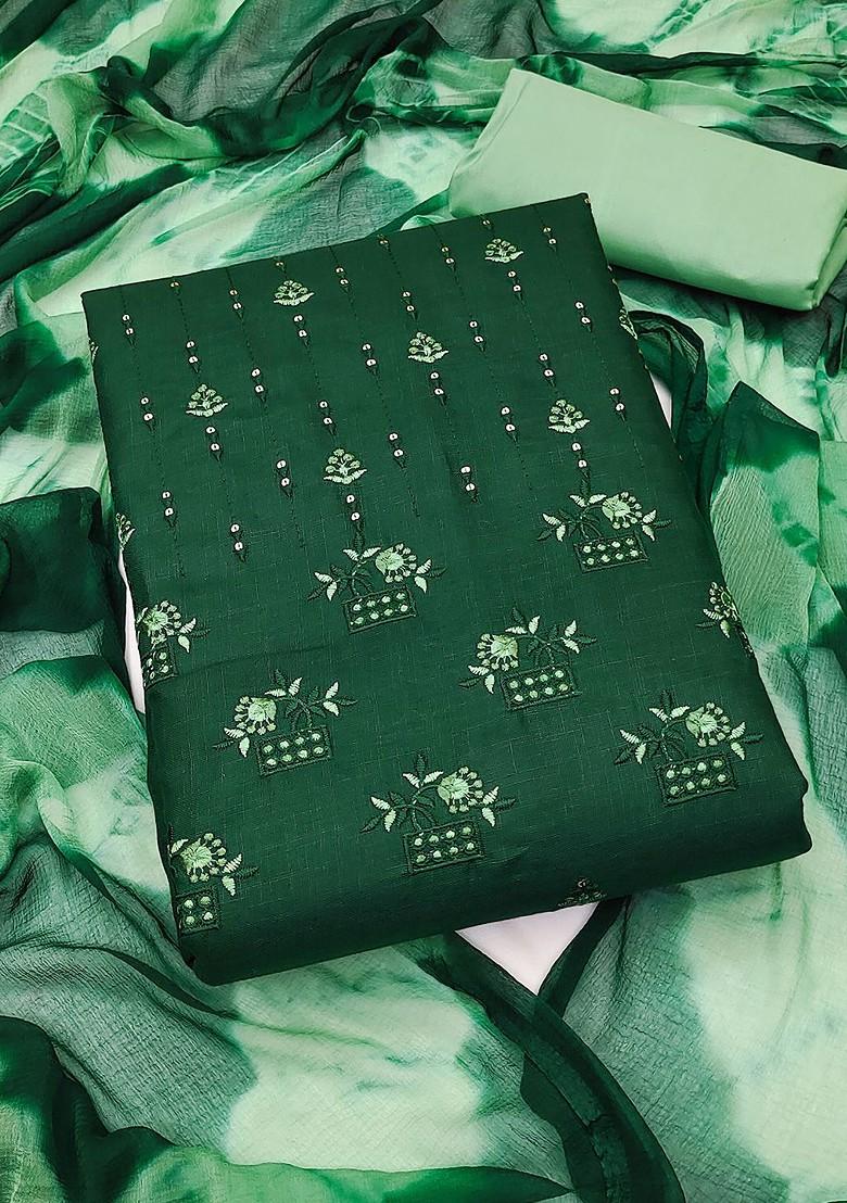 Green Floral Embroidered Poly Blend Kurta Set