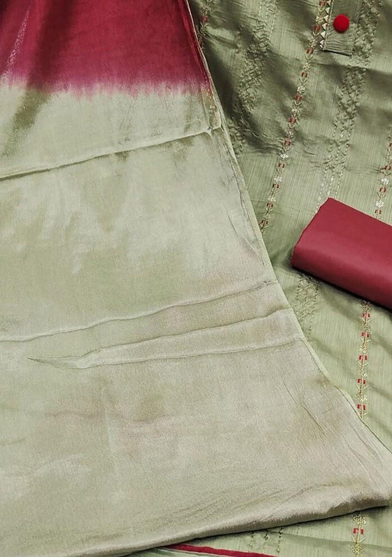 Olive Green Sequin Embroidered Poly Blend Kurta Set