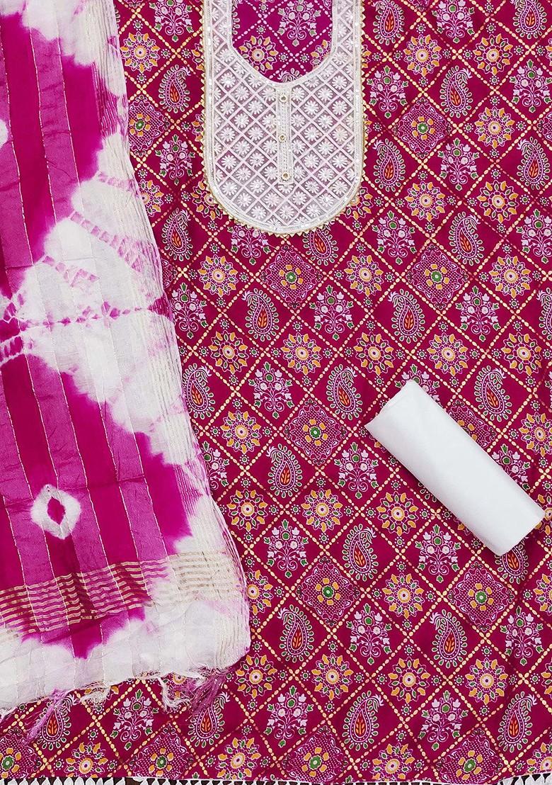 Pink Floral Print Poly Blend Kurta Set