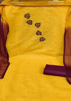 Yellow Floral Embroidered Pure Cotton Kurta Set