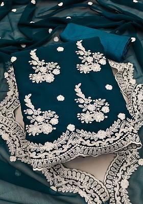 Olive Green Embroidered Silk Georgette Kurta Set