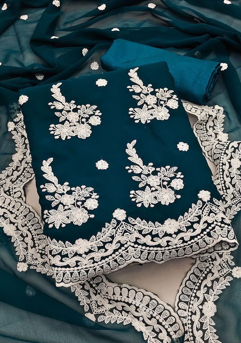 Olive Green Embroidered Silk Georgette Kurta Set