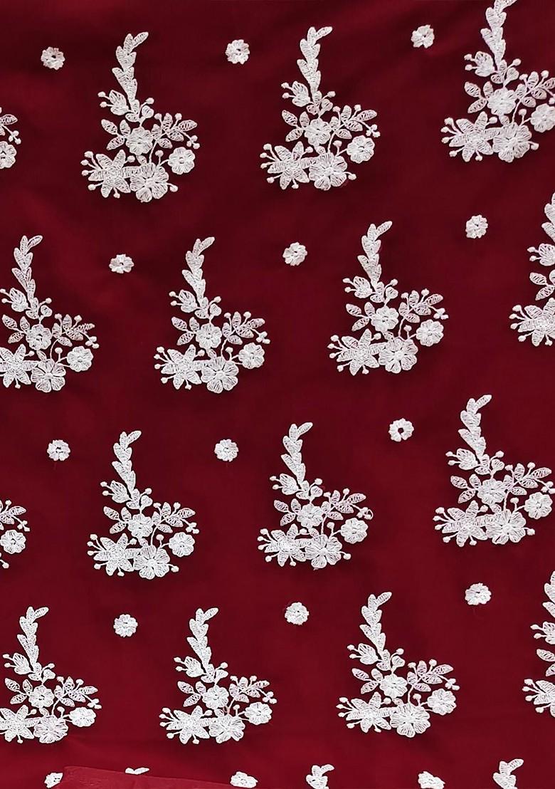 Red Floral Embroidered Poly Blend Kurta Set