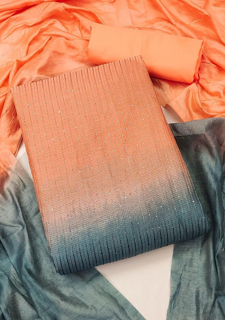 Ombre Orange Sequin Embroidered Poly Blend Kurta Set