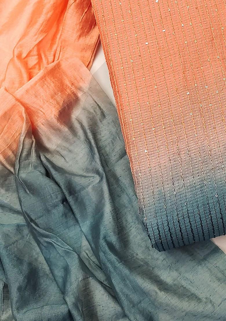 Ombre Orange Sequin Embroidered Poly Blend Kurta Set