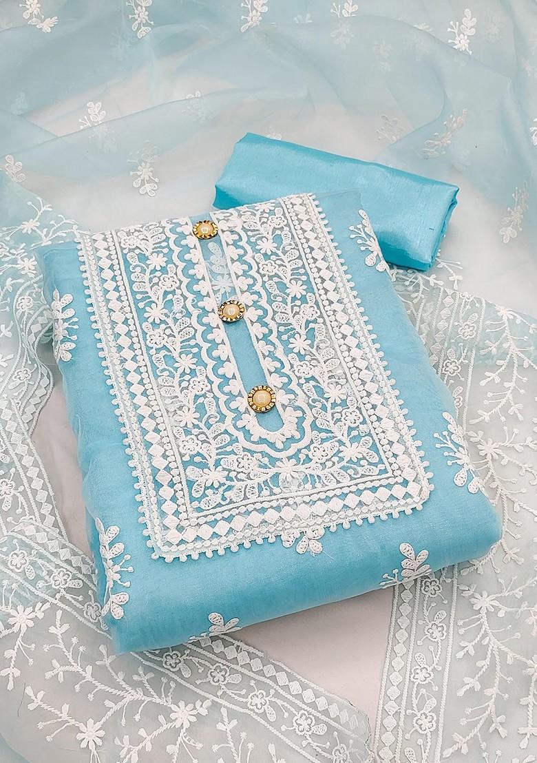 Sea Green Floral Embroidered Organza Kurta Set