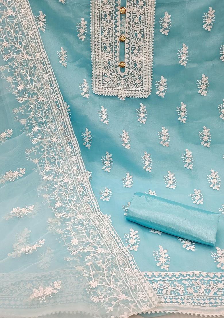 Sea Green Floral Embroidered Organza Kurta Set