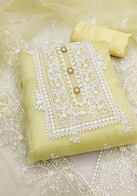 Yellow Floral Embroidered Organza Kurta Set