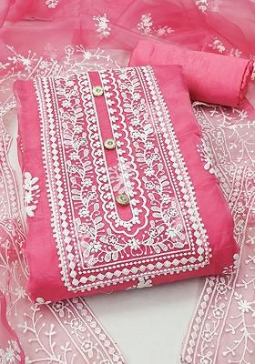 Pink Ethnic Motifs Embroidered Organza Kurta Set