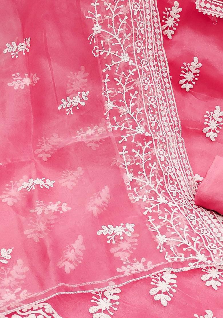 Pink Ethnic Motifs Embroidered Organza Kurta Set