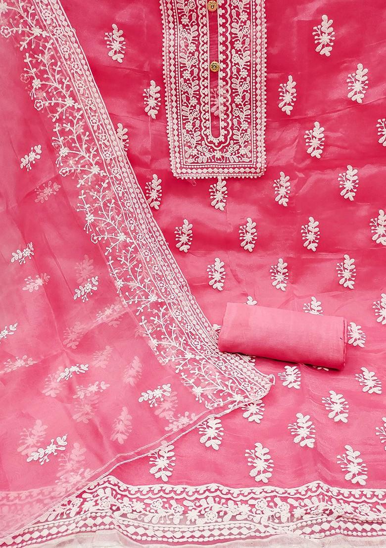 Pink Ethnic Motifs Embroidered Organza Kurta Set
