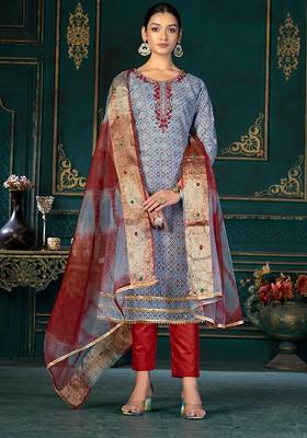 Blue Ethnic Motifs Printed Pure Cotton Kurta Set