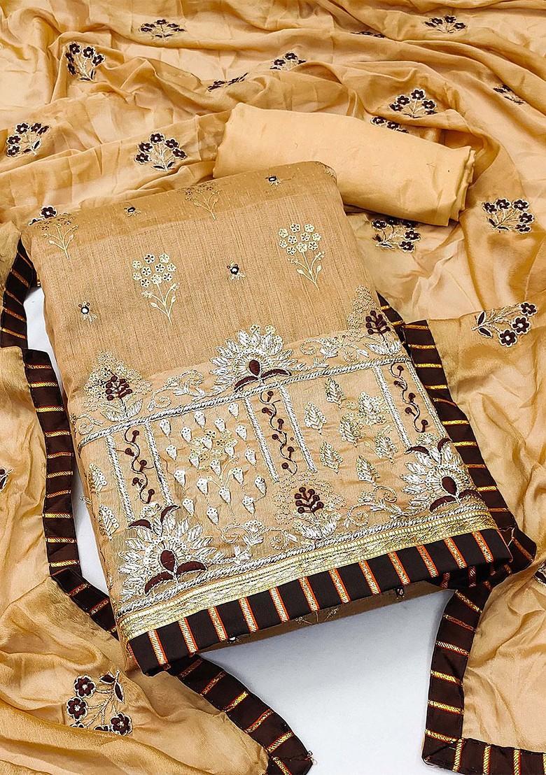 Mustard Yellow Floral Embroidered Poly Blend Kurta Set