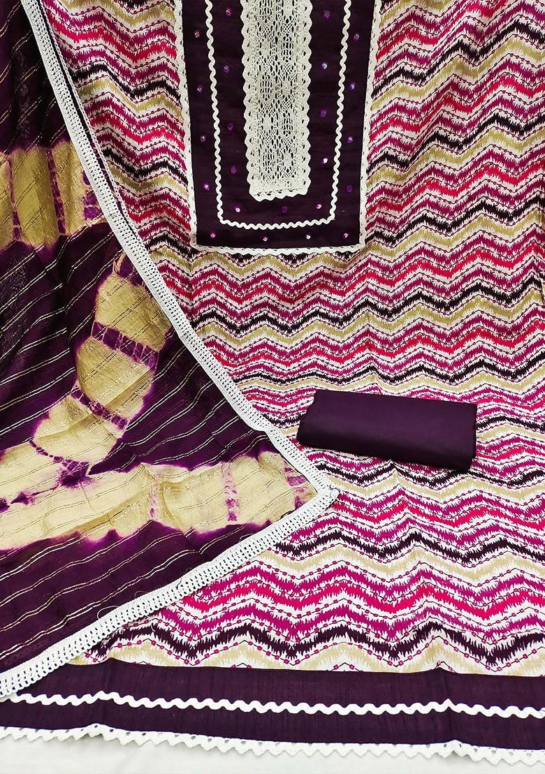 Purple Geometric Print Poly Blend Kurta Set