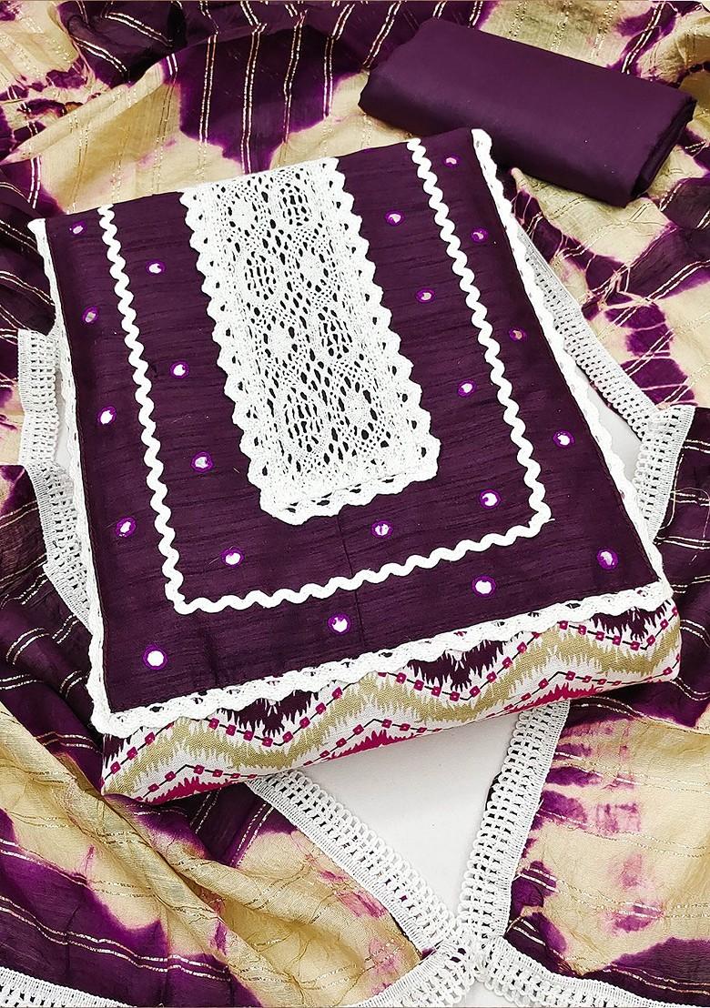 Purple Geometric Print Poly Blend Kurta Set