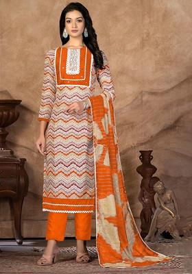 White Abstract Print Pure Cotton Kurta Set