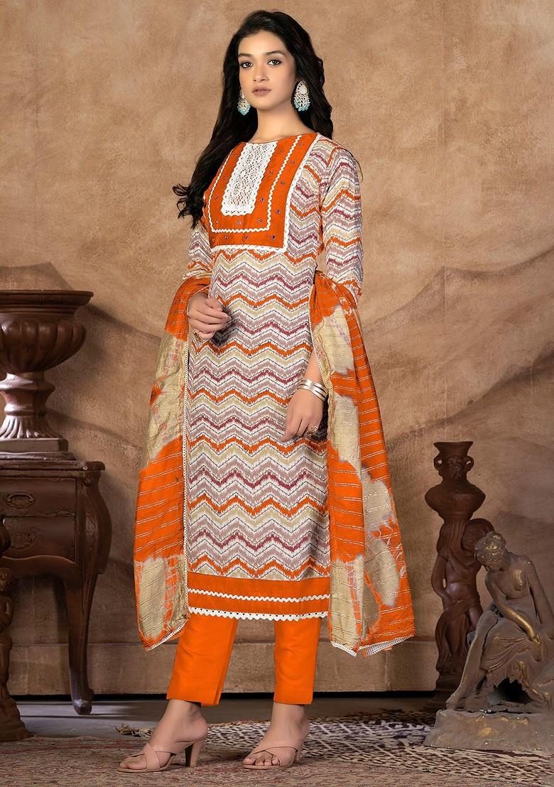 White Abstract Print Pure Cotton Kurta Set