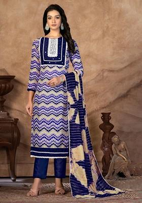 Purple Geometric Print Poly Blend Kurta Set
