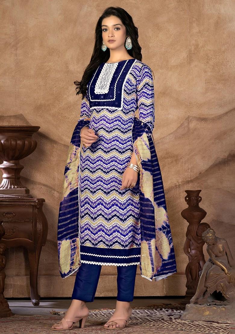 Purple Geometric Print Poly Blend Kurta Set